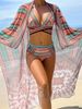 2025 New Three-Piece Beach Spun Bikini Cross Strap Swimsuit High Waist Shawl_desvips.com