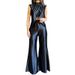Women's Clothing Summer New Fashion Two-piece Summer Slit Loose Flared Pants Set_desvips.com