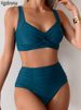VigoBreviya 2026 Sexy Blue Strapped Swimwear Women High Waist Bikini Set Brazilian Lady Swimsuit Cross Push Up Beach_desvips.com
