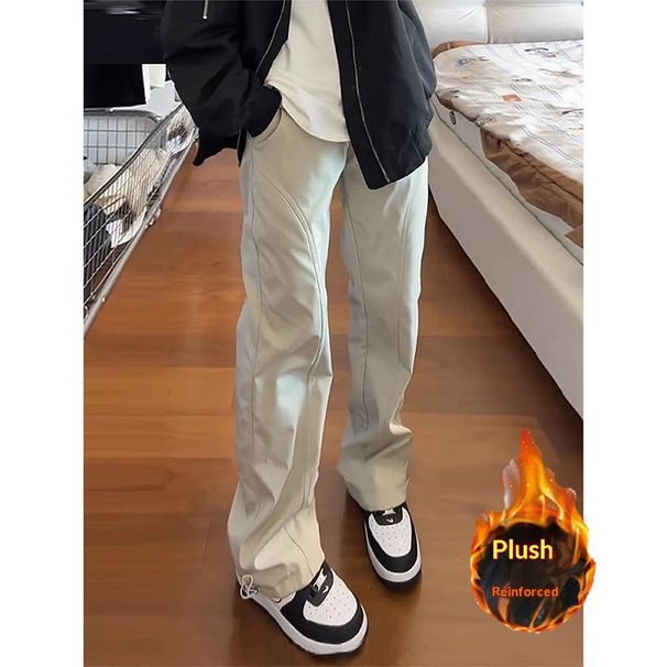 001 American Style Outdoor Fleece-Lined Cargo Winter New Work Diagonal Cut Casual Long Pants Men's Fashion_desvips.com