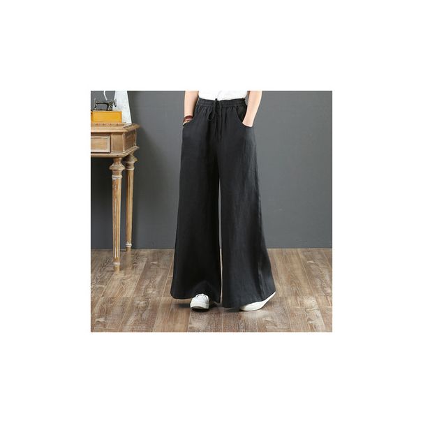 RenMou Linen Wide For Women's Casual Yoga Pants, Cotton Linen Hanging Straight Leg Pants Exclusive Supply_desvips.com