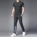 New Elastic Thin Ice Silk Two-Piece Set Summer High-End Men's Casual Sports Plus Size Suit Trend_desvips.com