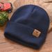 Children's Autumn Winter 2024 New Style Big Kids Color Block Patch Simple Versatile Round Neck Knitted Wool Hat_desvips.com