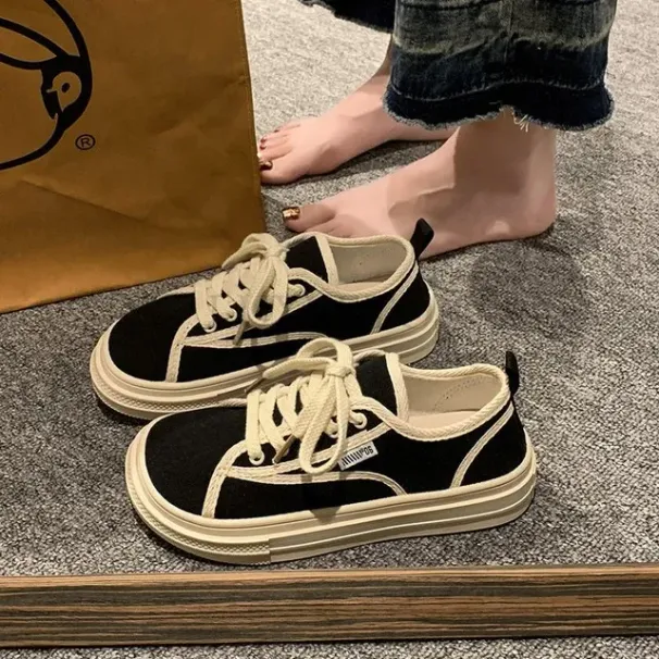 Thick Soled Is Fashionable Versatile Dissoed Soles And Raised Board Are Comfortable Breathable Canvas Shoes_desvips.com