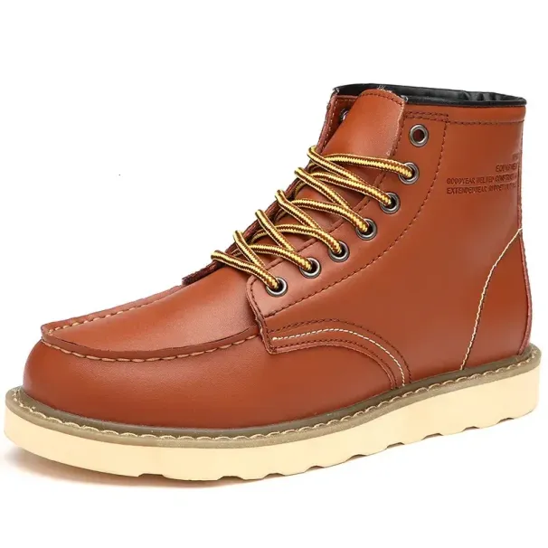 Winter Warm Snow Leather With Fur Mens Fashion Handmade Waterproof Ankle Boots No-slip High Top Men Work Shoes 240629_desvips.com