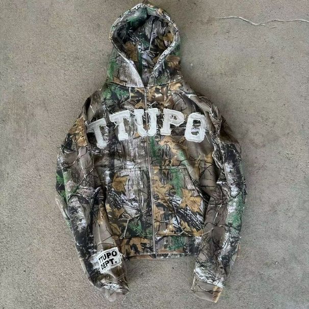 New American Style Trendy Brand Washed Camouflage Cardigan Zipper Sweatshirt Jacket Versatile Letter Casual Loose Fit_desvips.com