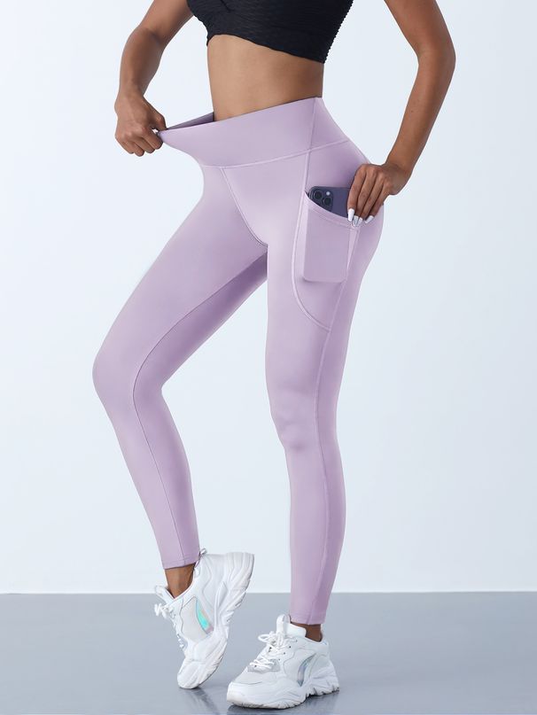 Women High Waist Elastic Workout Yoga Leggings Tummy Control With Side Pockets Pants Seamless Gym Fitness Sportswear Tights_desvips.com