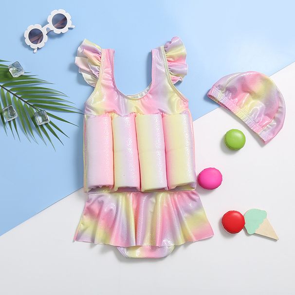Children's Buoyancy Swimsuit One-Piece Rainbow Color Girls Baby Toddler Cute Sweet 2020 New Fashionable Swimwear_desvips.com