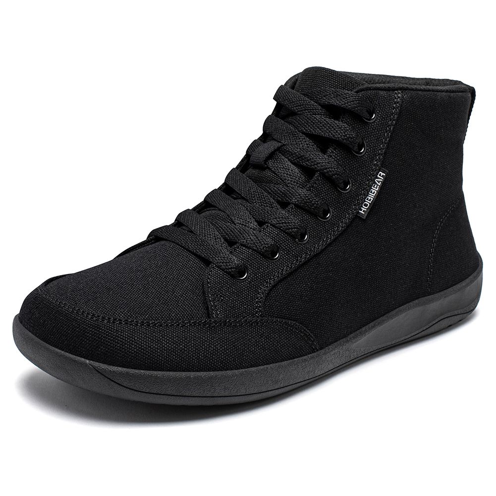 HOBIBEAR Mid-Top Barefoot Unisex Wide Toe Box Canvas Sneakes Zero Drop Lace Up Outdoor Walking Shoes_desvips.com