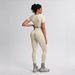 Women's Spring/Summer Seamless Yoga Suit Quick Drying Solid Color European American Style Short Sleeved Running Sports Fitness Two Piece Set_desvips.com