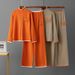 Cross-Border Russian Woolen Fashion Set Zipper Round Neck Top + Knitted Loose Casual Sports Pants Women_desvips.com