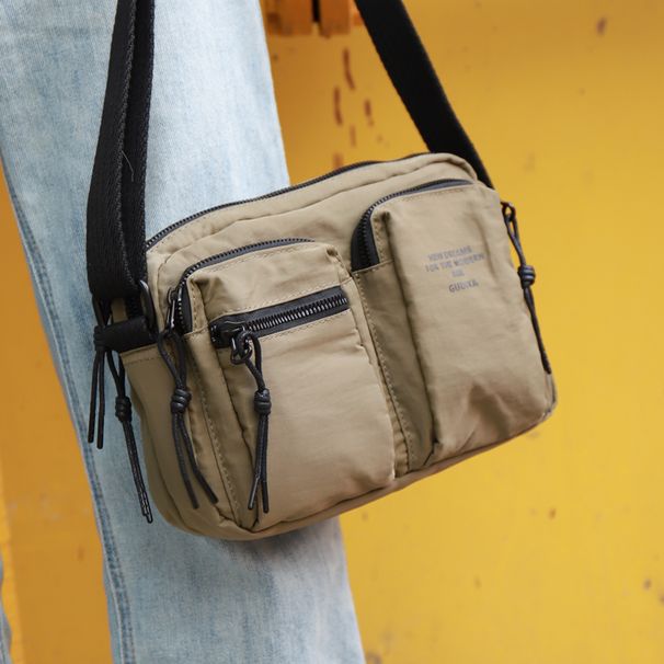 Outdoor Casual Multi-Pocket Canvas Messenger Men And Women Neutral Minimalist Travel Small Square Bag Nylon Cloth Pure_desvips.com