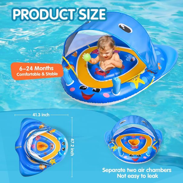 Inflatable Baby Sunshade Seat Ring With Sunshade Swimming Pool Water Lying Circle Swimming Swimming Circle_desvips.com