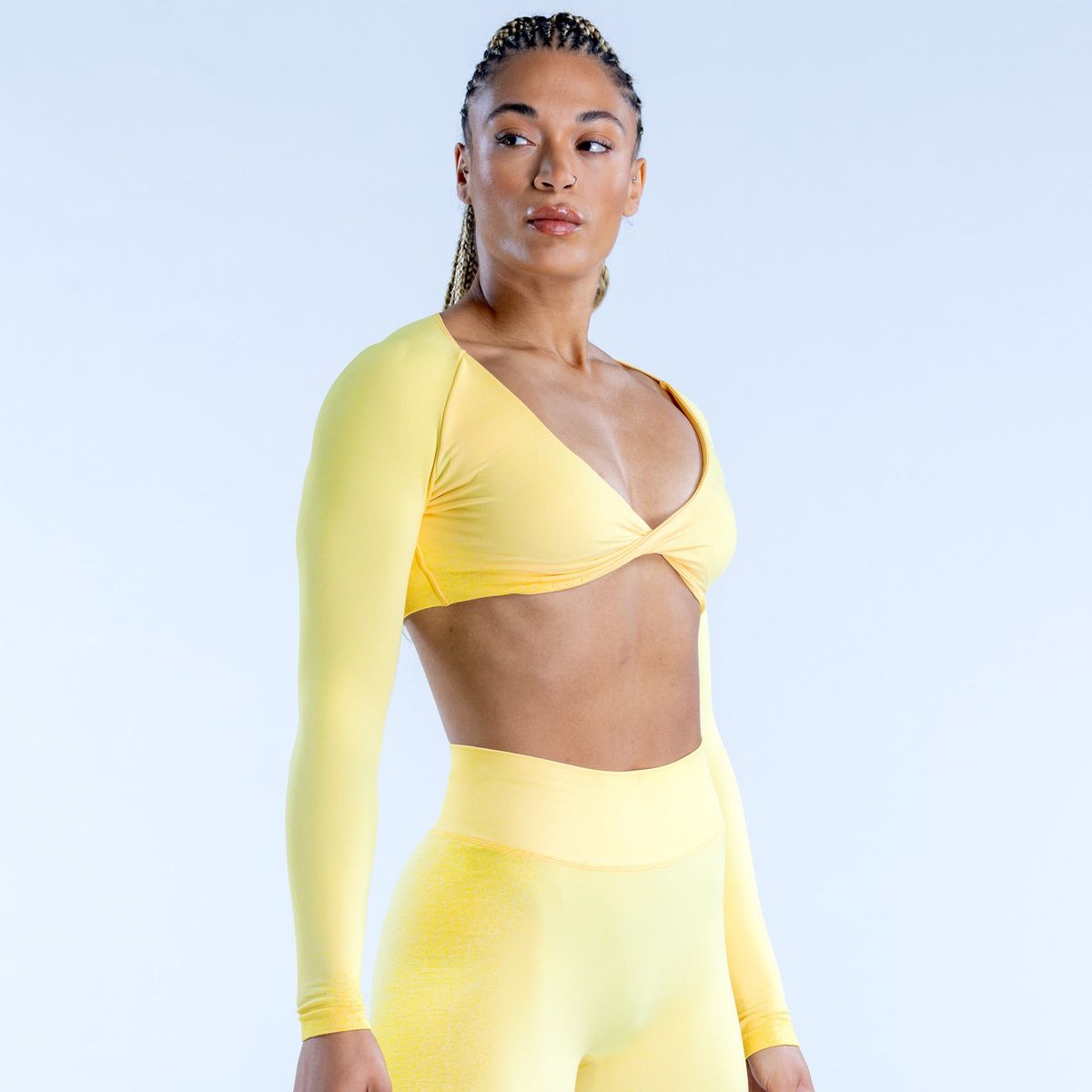 Women's Deep V Neck Cropped Yoga Top Long Sleeve Navel Revealing Style For Sports And Fitness_desvips.com