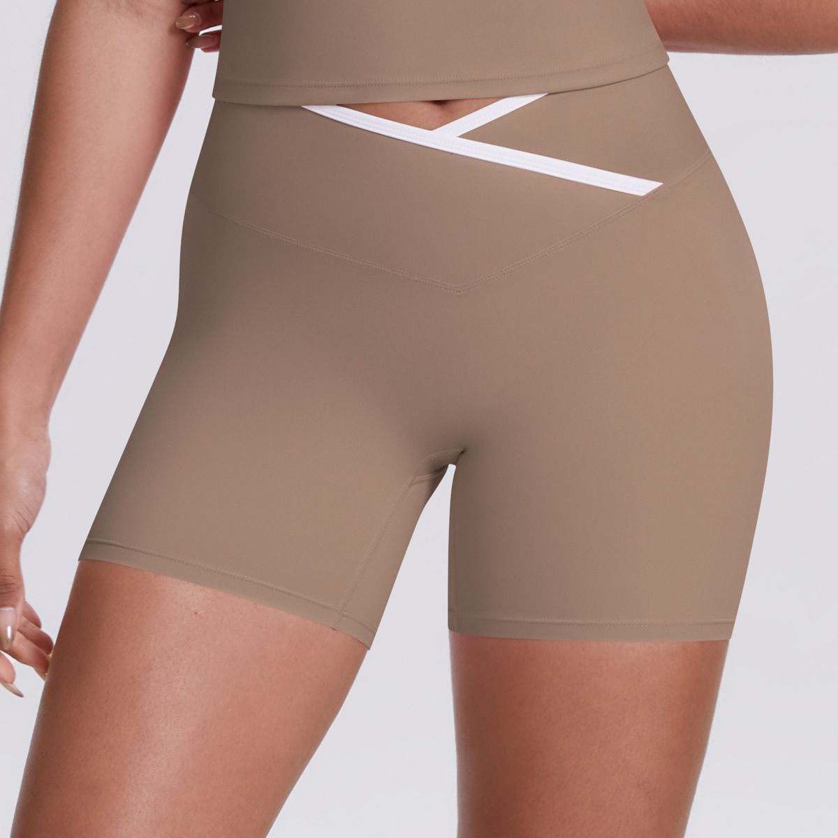 High Elastic Brushed Cross Body Yoga Suit Set for Running Fitness And Training Tight Fitting 5 Pieces_desvips.com