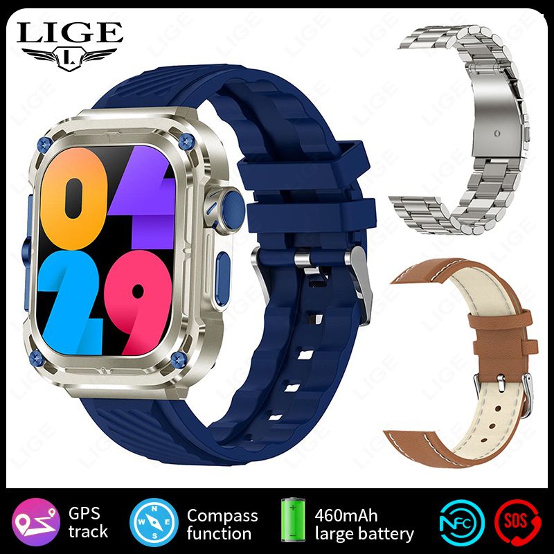 2025 GPS Red Military Smart Watch Men For Android IOS Sports Watches IP68 Waterproof 2.1'' AI Voice Bluetooth Call_desvips.com