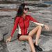 Women's Long Sleeve Diving Sun Protection Two-Piece Quick-Dry Snorkeling Suit With Zipper Slimming Swimsuit_desvips.com