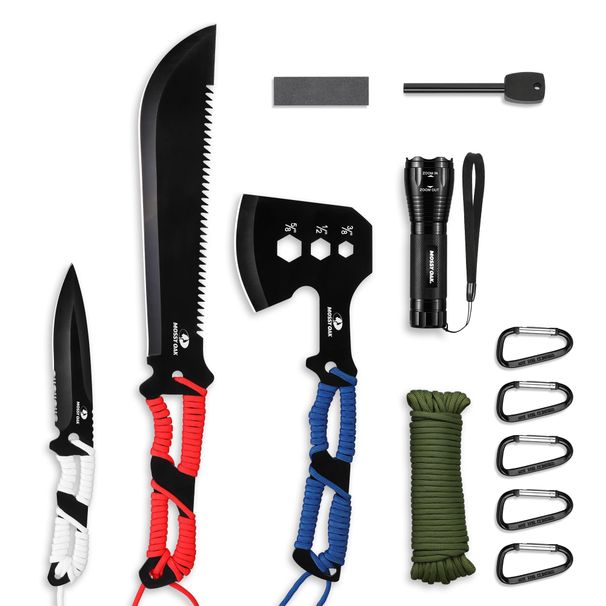 Mossy Oak Hatchet, Machete, And Hunting Knife Set With Sheath_desvips.com
