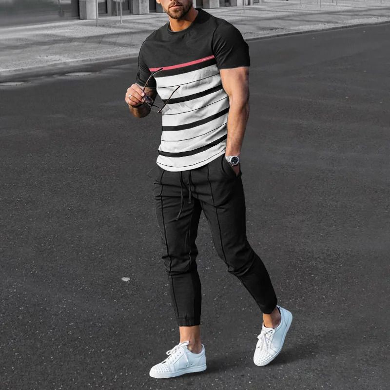Men's Clothing loose sports suit 3D digital printing personalized fashion short-sleeved trousers_desvips.com