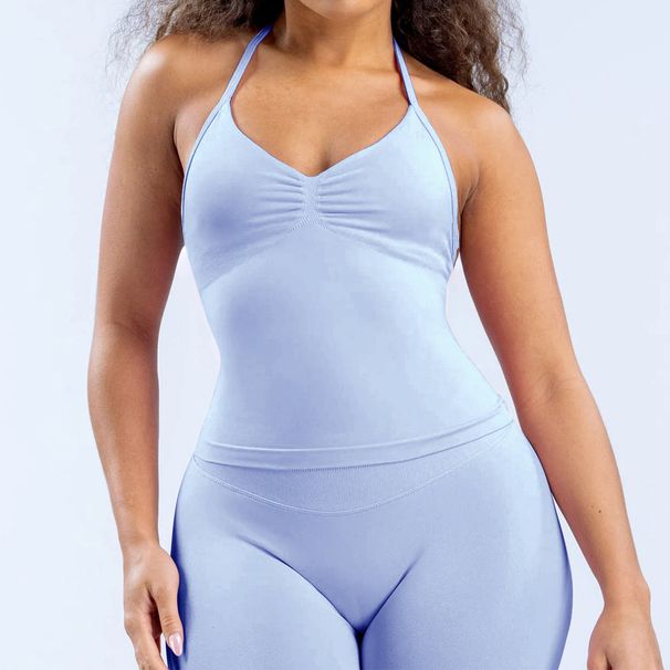 Women's High Elastic Matte Nylon Sports Vest Top With Bra Pads Seamless Beautiful Back Fitness Yoga Vest_desvips.com