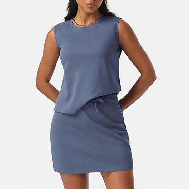 001 Cross-border Summer Quick-dry Breathable Vest Anti-exposure Badminton Tennis Skirt Casual Sports Fitness Outfit Set_desvips.com