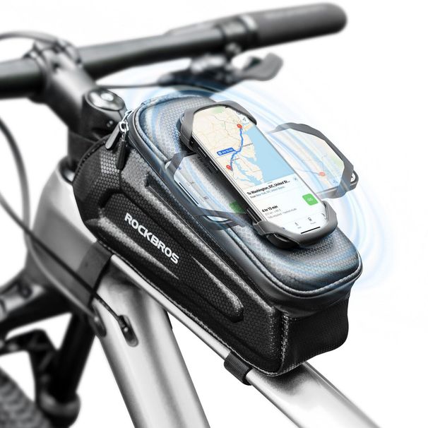 ROCKBROS Bicycle Bag, Hard - shell Frame Bag with Phone Holder for Phones up to 6.5 inches, 1.5L Capacity_desvips.com