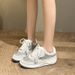 26ss Spring 2026popular New Early Low Heel Flat Thick Sole Lace-up Shiny Round Toe Casual Sports Sneakers Women's Trendy Shoes_desvips.com