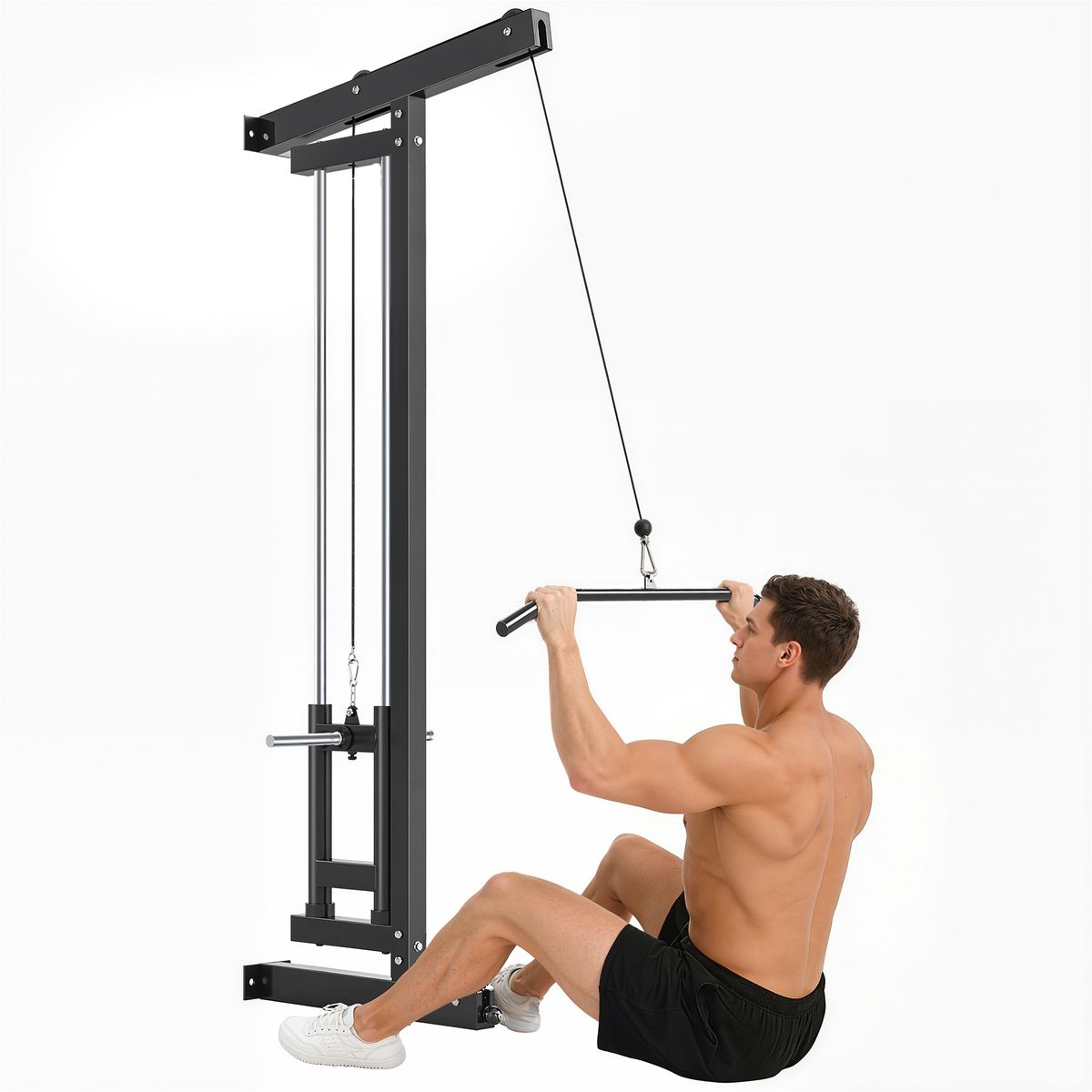 Appareil De Musculation Mural, Station De Traction, Poulie Haute Et Basse, 2 Poulies, En Acier, 75 X 16 X 192 Cm, Noir_desvips.com