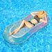 Eco-Friendly PVC Floating Lounger - Foldable Beach Bed With Mesh Backrest & Glitter Gradient (Orange-Pink Heavy-Duty Portable For Pool/Sea)_desvips.com