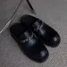 British Style Big Head Men's Derby Shoes Genuine Leather Trendy Metal Chain Round Closed Toe Slippers_desvips.com