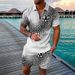 Men's Clothing fashion casual suit 3D printed zipper short sleeve polo shirt shorts 2-piece set_desvips.com