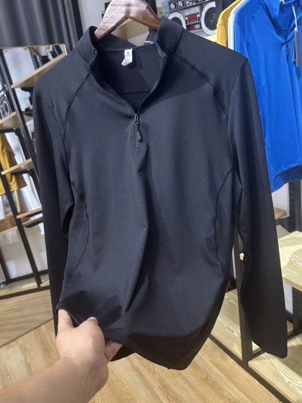 Men's Outdoor Sports Hoodie, Autumn/Winter, Half Zip Stand Collar Long Sleeve T Shirt, Printed Logo, Team Training Uniform_desvips.com