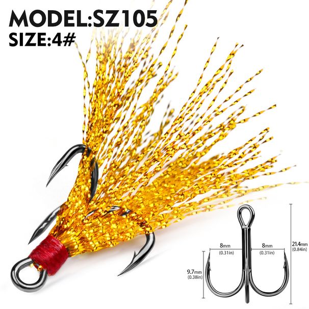 Tie Hair Hooks Blood Groove High Carbon Steel Feathered Barbed Anchor Fish Gold Three Tone Hook Bulk_desvips.com
