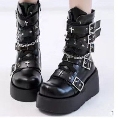 Fashion Women's Boots 2025 New Gothic Style Platform Vampire-Cosplay Boots Women Wedges Comfy Women Motorcycle Boots Woman Shoes_desvips.com
