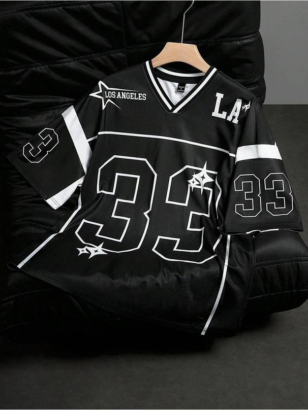 Los Angeles Black NO.33 Football Jersey Fashion Casual V-neck Sport Tshirt Oversized Men Tee Clothing Streetwear Quick_desvips.com