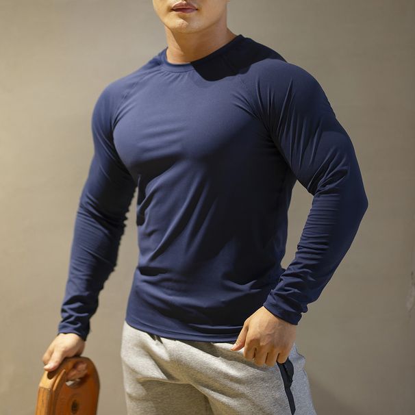 Men's Strong Sports Fitness Clothes Autumn And Winter New Long Sleeved Sweatshirt Slim Round Neck High Elastic Quick Drying Breathable Uniform_desvips.com