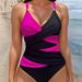 2026 New Summer European And American Deep V Color-Block One-Piece Push-Up Cross Women's Beach Swimsuit Set Sexy_desvips.com