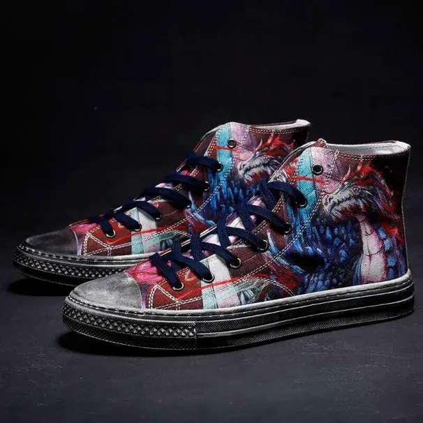 Jifffly Tortoise Shoe Abstract Graffiti Personality Men's Sneakers Hip Hop Street Dance Shanhaijing National Style_desvips.com