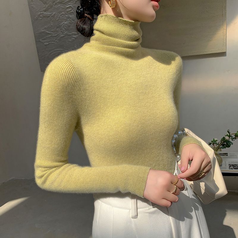 Women's Semi-Turtle Neck Knit Sweater - Core-Spun Yarn Fabric, Warm Winter Pullover, Slim Fit Long Sleeve Top For Layering, Elegant & Versatile_desvips.com