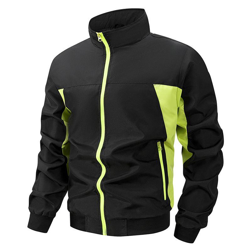 Men's Colorblock Patchwork Sports Jacket With Zipper Pockets Spring Fall Windproof Stand Collar Zip Up Coat Outwear_desvips.com