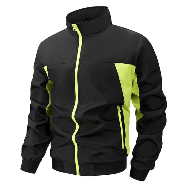 Men's Colorblock Patchwork Sports Jacket With Zipper Pockets Spring Fall Windproof Stand Collar Zip Up Coat Outwear_desvips.com