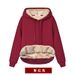 Solid Color Lamb Wool Fleece Lined Thickened 2024 New Winter Coat Hooded Sweatshirt Warm Top Wine Red 12_desvips.com