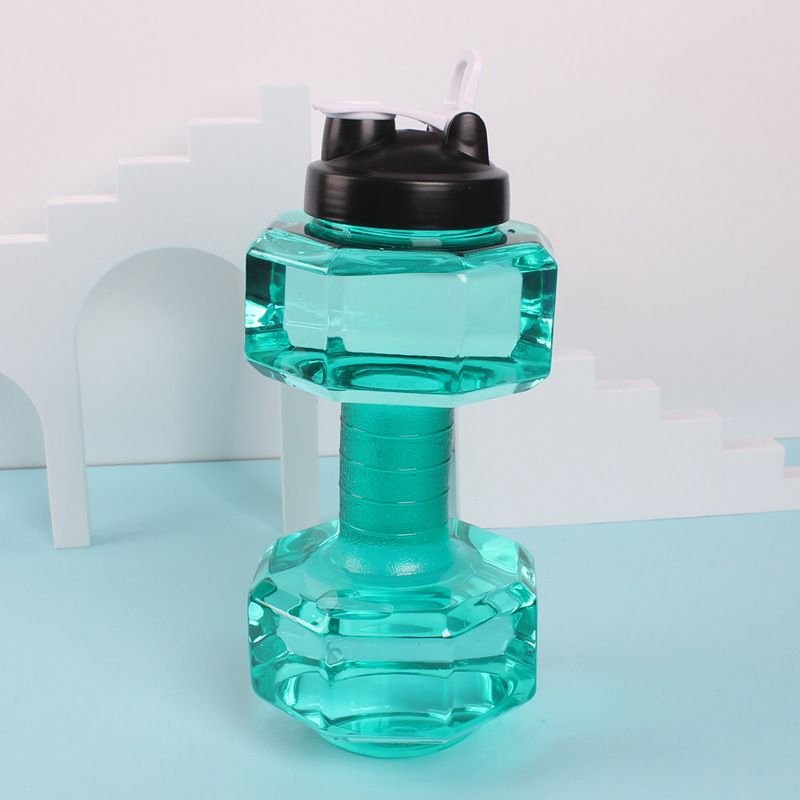 Dumbbell fitness creative outdoor portable kettle plastic 2.6L dumbbell sports space kettle direct drinking handle lid cup_desvips.com