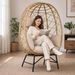 SWITTE Outdoor Wicker Egg Chair With Cushion, Patio Lounge Chair, Beige_desvips.com