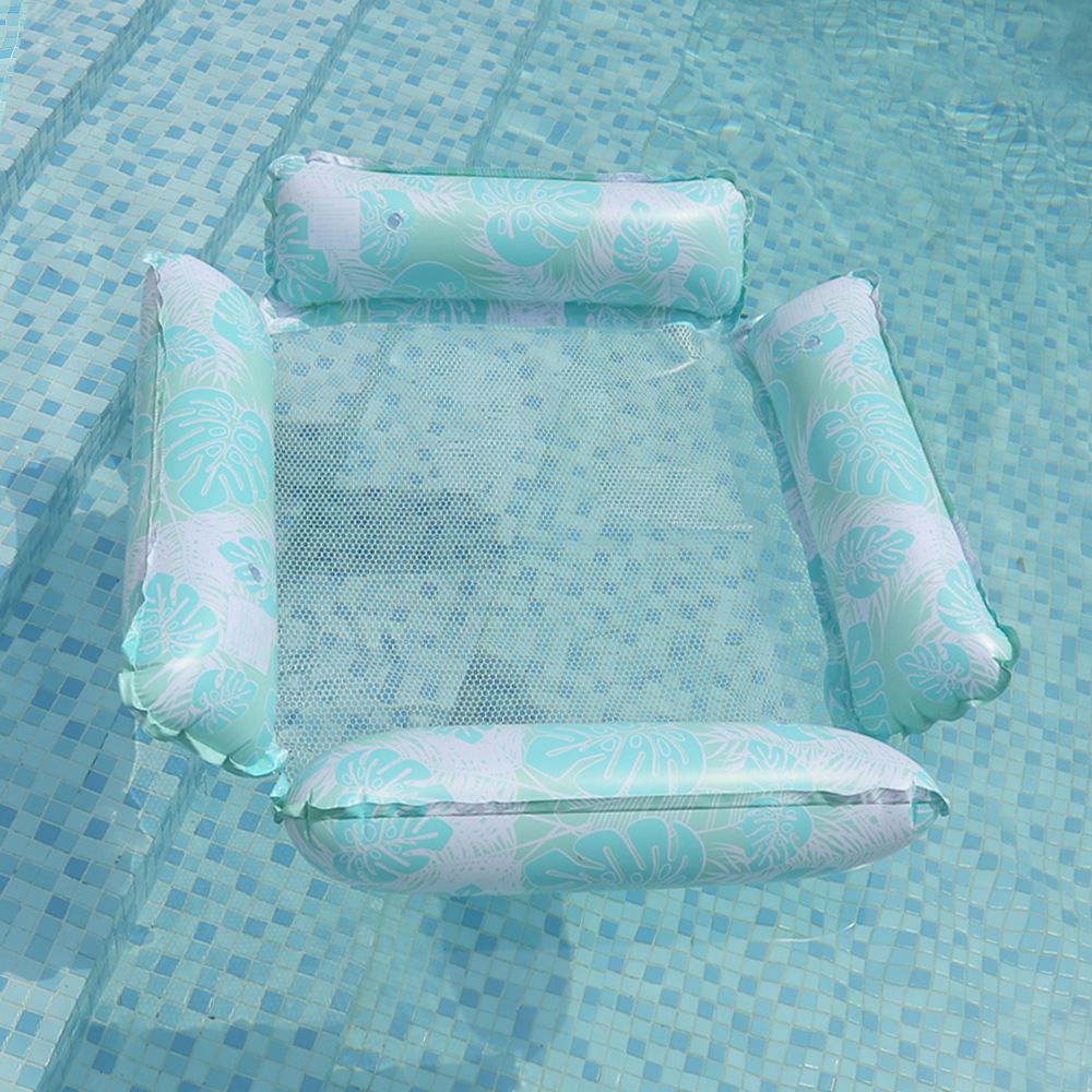 The New Printed Swimming Pool Inflatable Four-tube Leaf Pattern Floating Row Can Be Folded Water Single Deck Chair Floating Row_desvips.com