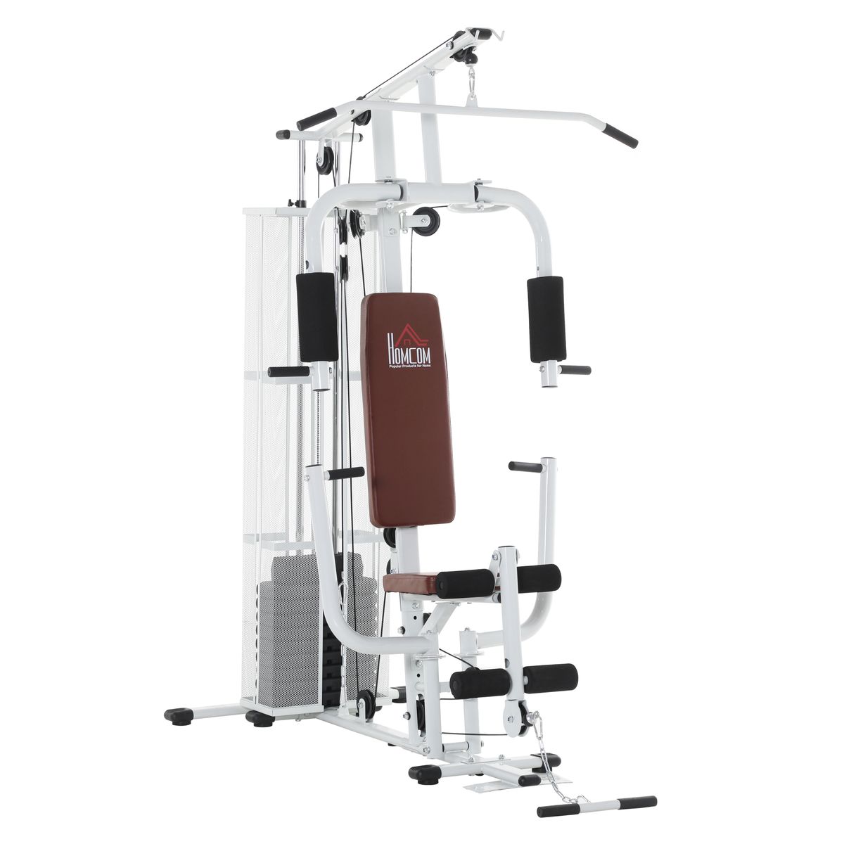 Kraftstation Fitnessstation Fitnessgerät Multifunktion Krafttraining Multistation Trainingsstation Mit Latzug Butterflystange 45kg Gewichten Seil, Fitnessgeräte Für Zuhause Weiß_desvips.com