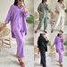 Women's Clothing 2 piece Set Large Size Cotton and Linen Shirt Set High Waist Loose Trousers_desvips.com