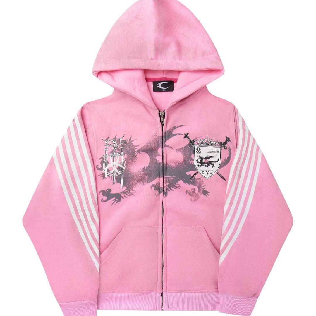 Long Sleeve Pullover Printed Pattern Sweatshirt And Sweatpants Set Street Hoodie American Style_desvips.com