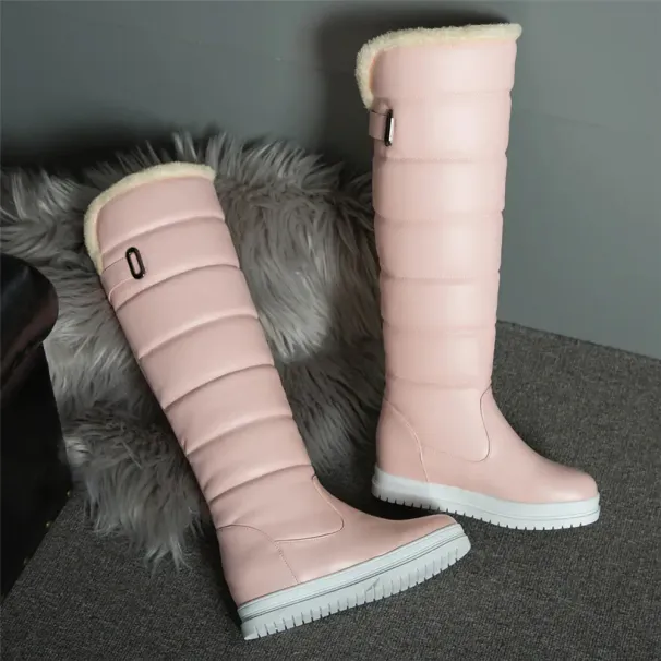 Winter Warm Pink White Snow Womens Shoes Low Knee High Boots Platform Plush Longboat MUJI Black 34-43 240930_desvips.com