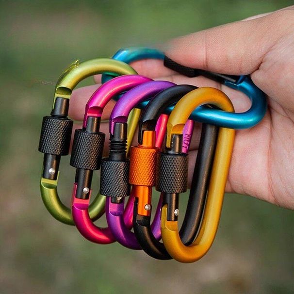High-quality No. 8 Thickened Colorful D-shaped Carabiner With Lock, Safety Spring Buckle, Quick-release Screw Cap,_desvips.com